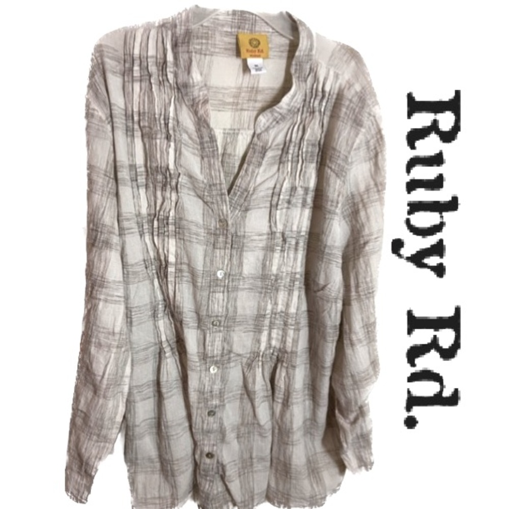 RUBY RD. WOMAN Plaid Button-Down Long Sleeve Light & Airy Plus Size 3X